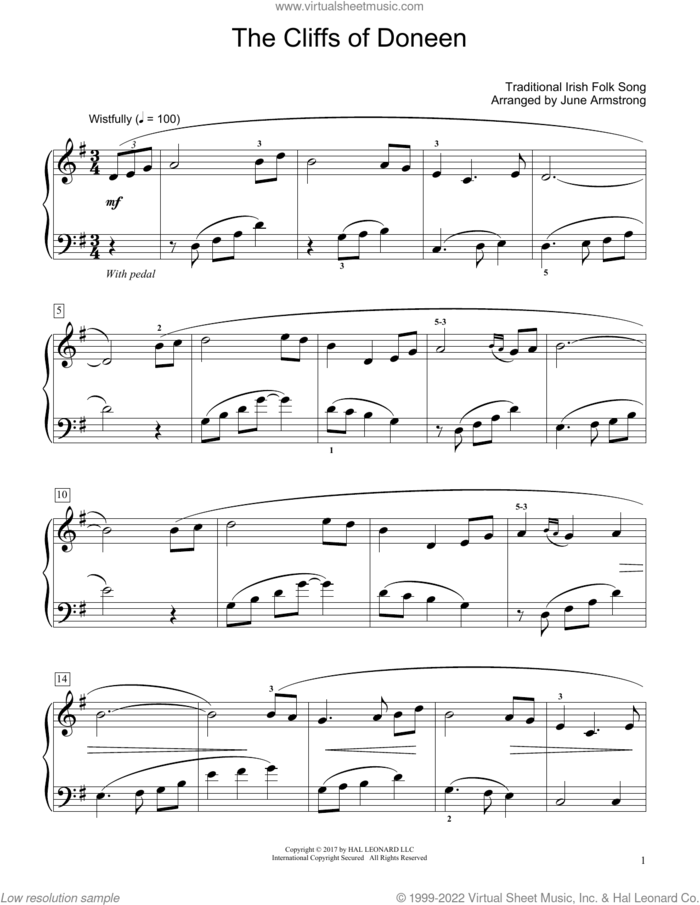 The Cliffs Of Doneen (arr. June Armstrong) sheet music for piano solo (elementary)  and June Armstrong, beginner piano (elementary)