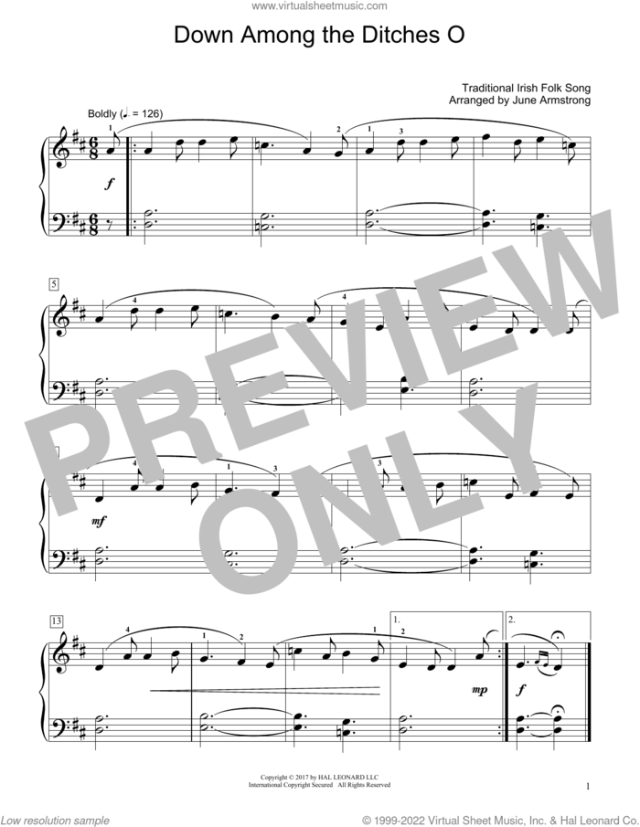 Down Among The Ditches O (arr. June Armstrong) sheet music for piano solo (elementary)  and June Armstrong, beginner piano (elementary)