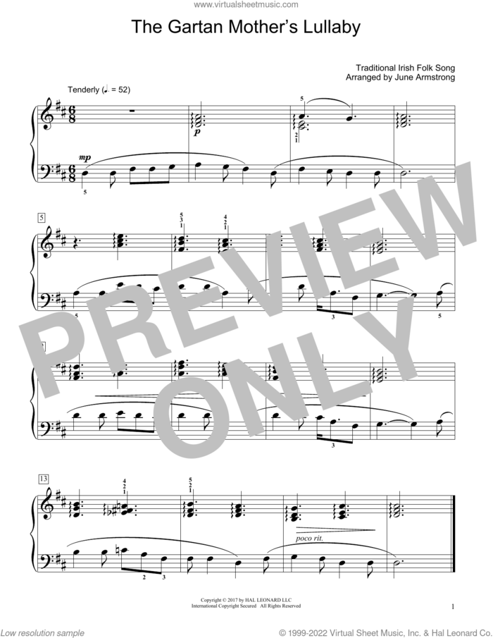 The Gartan Mother's Lullaby (arr. June Armstrong) sheet music for piano solo (elementary)  and June Armstrong, beginner piano (elementary)