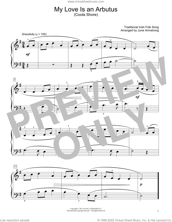 My Love Is An Arbutus (Coola Shore) (arr. June Armstrong) sheet music for piano solo (elementary)  and June Armstrong, beginner piano (elementary)
