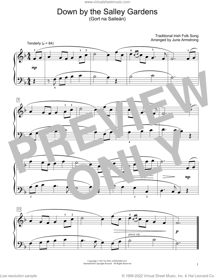 Down By The Salley Gardens (Gort Na Sailean) (arr. June Armstrong) sheet music for piano solo (elementary)  and June Armstrong, beginner piano (elementary)
