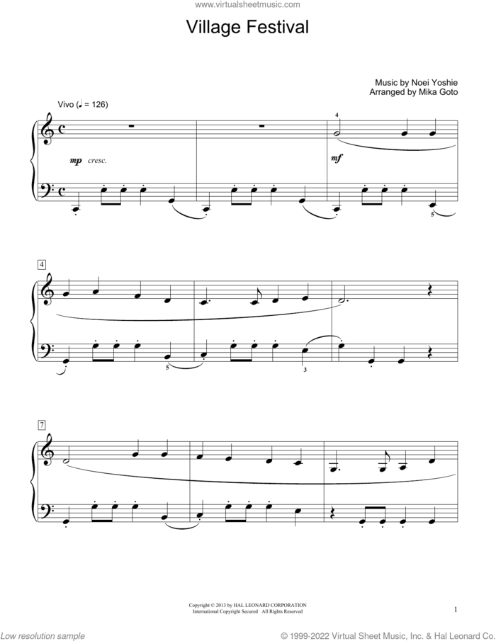 Village Festival (arr. Mika Goto) sheet music for piano solo (elementary) by Noei Yoshie and Mika Goto, beginner piano (elementary)