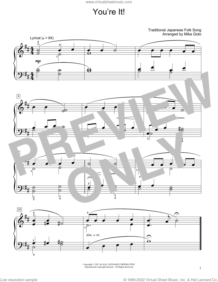 You're It! (arr. Mika Goto) sheet music for piano solo (elementary) by Traditional Japanese Folk Song and Mika Goto, beginner piano (elementary)