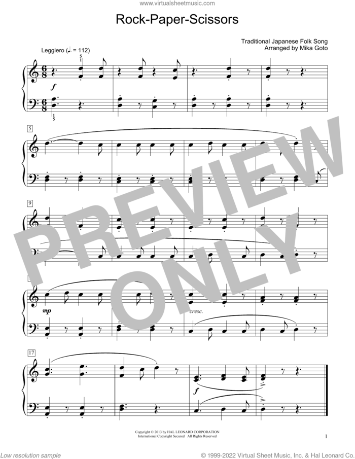 Rock-Paper-Scissors (arr. Mika Goto) sheet music for piano solo (elementary) by Traditional Japanese Folk Song and Mika Goto, beginner piano (elementary)