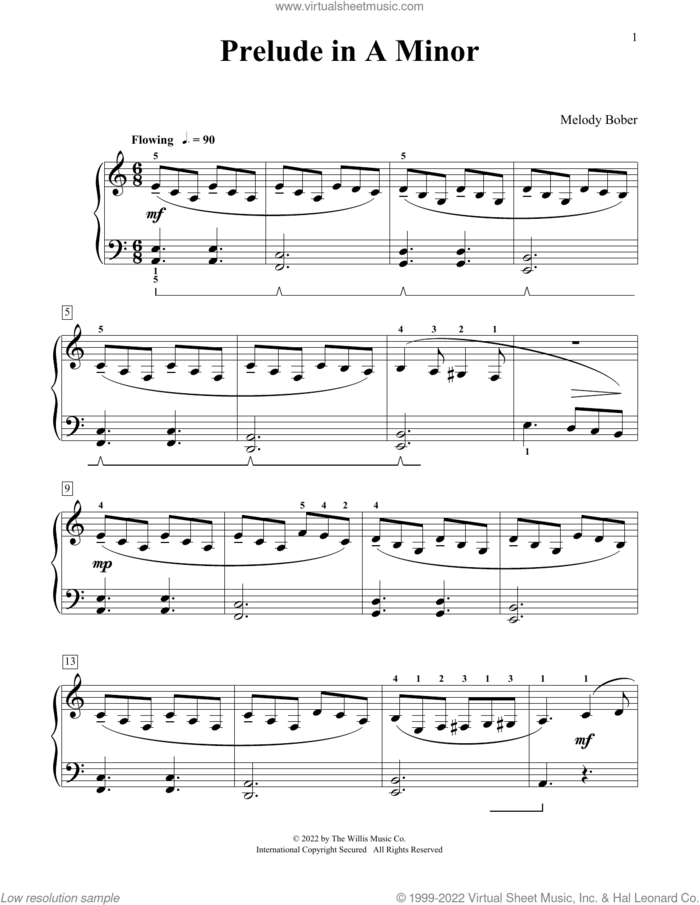 Prelude In A Minor sheet music for piano solo (elementary) by Melody Bober, classical score, beginner piano (elementary)