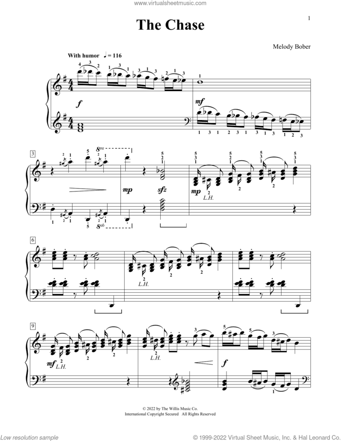 The Chase sheet music for piano solo (elementary) by Melody Bober, classical score, beginner piano (elementary)