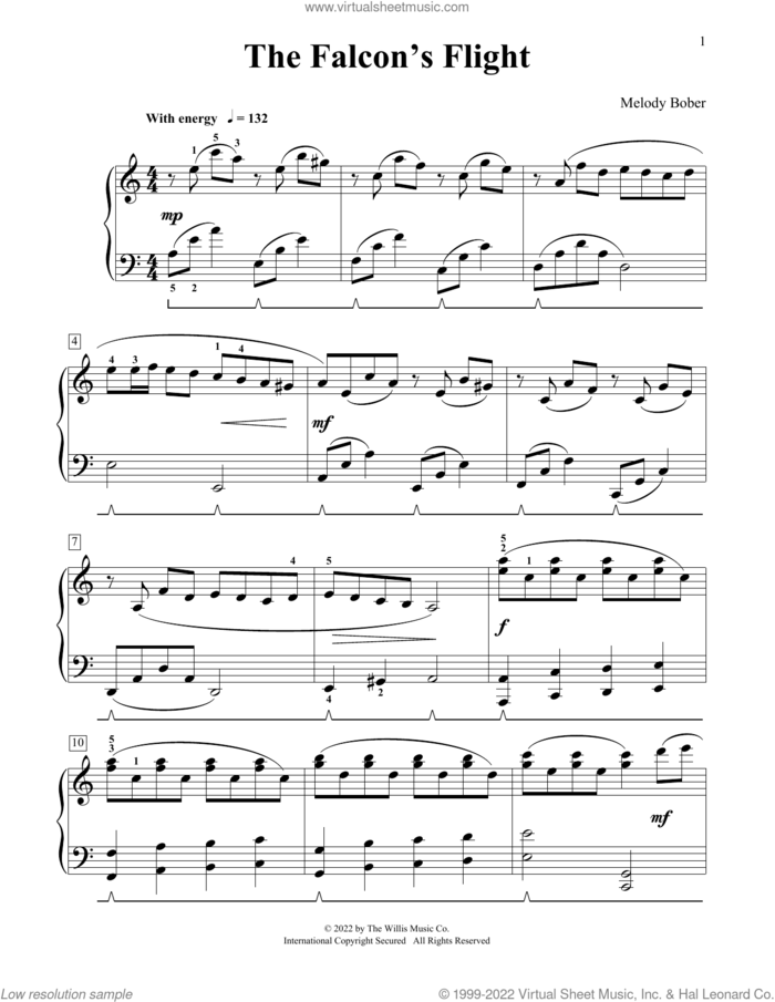 The Falcon's Flight sheet music for piano solo (elementary) by Melody Bober, classical score, beginner piano (elementary)