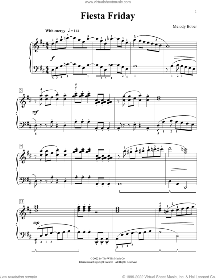 Fiesta Friday sheet music for piano solo (elementary) by Melody Bober, classical score, beginner piano (elementary)