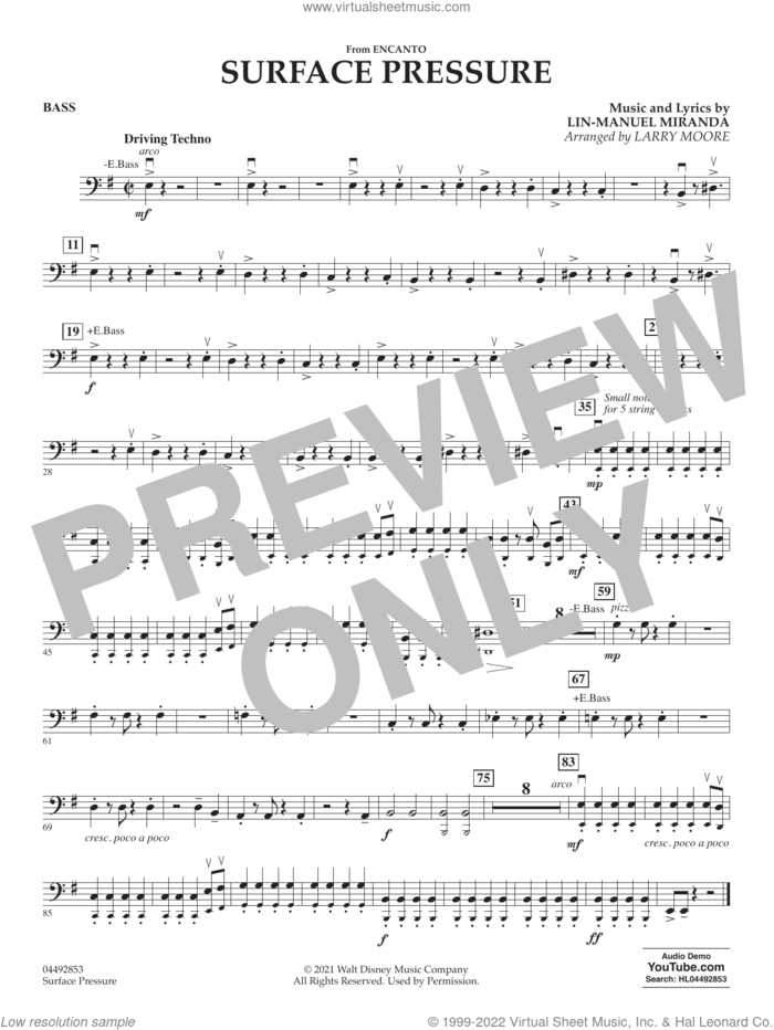 Surface Pressure (from Encanto) sheet music for orchestra (bass) by Lin-Manuel Miranda and Larry Moore, intermediate skill level
