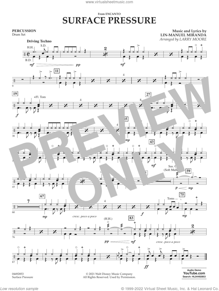 Surface Pressure (from Encanto) sheet music for orchestra (percussion) by Lin-Manuel Miranda and Larry Moore, intermediate skill level