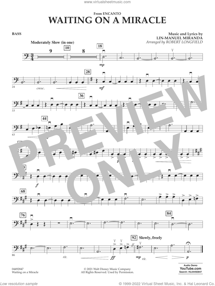 Waiting on a Miracle (from Encanto) sheet music for orchestra (string bass) by Lin-Manuel Miranda and Robert Longfield, intermediate skill level