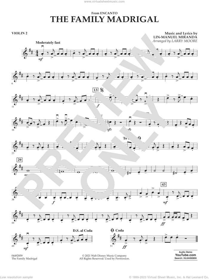 The Family Madrigal (from Encanto) sheet music for orchestra (violin 2) by Lin-Manuel Miranda and Larry Moore, intermediate skill level