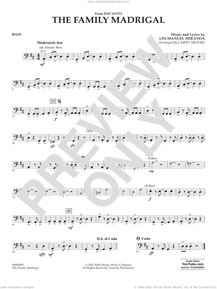The Family Madrigal (from Encanto) sheet music for orchestra (bass) by Lin-Manuel Miranda and Larry Moore, intermediate skill level