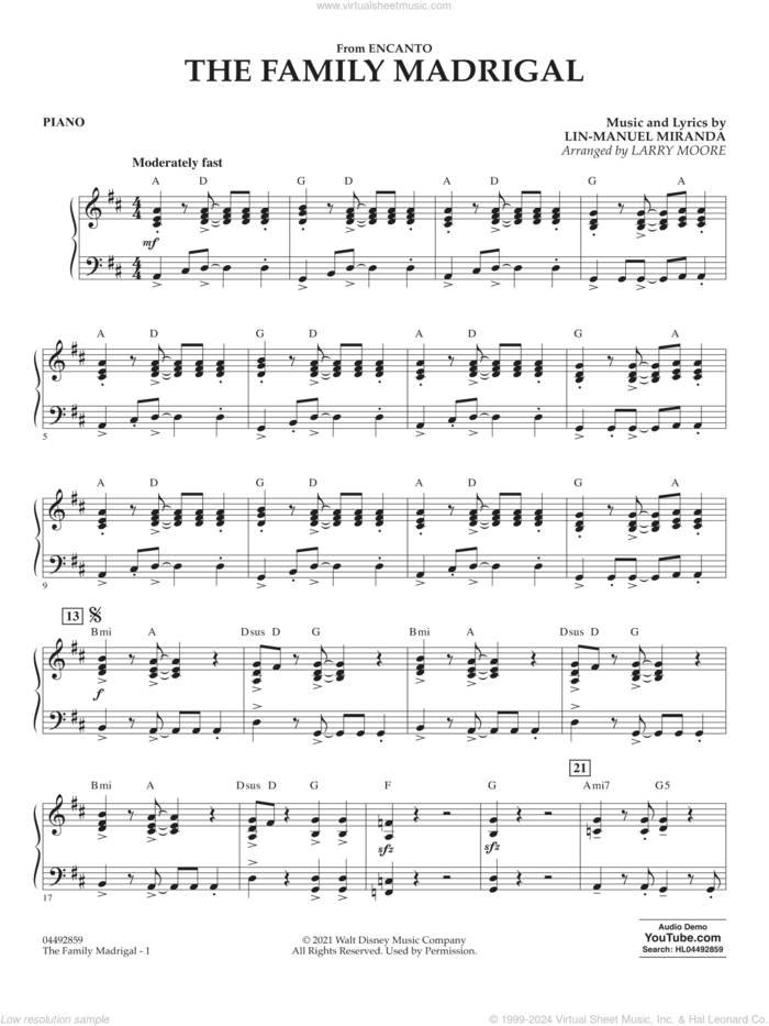 The Family Madrigal (from Encanto) sheet music for orchestra (piano) by Lin-Manuel Miranda and Larry Moore, intermediate skill level