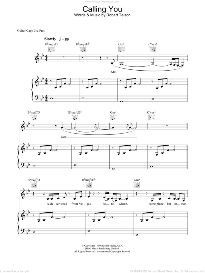 Calling You sheet music for voice, piano or guitar by Holly Cole, intermediate skill level