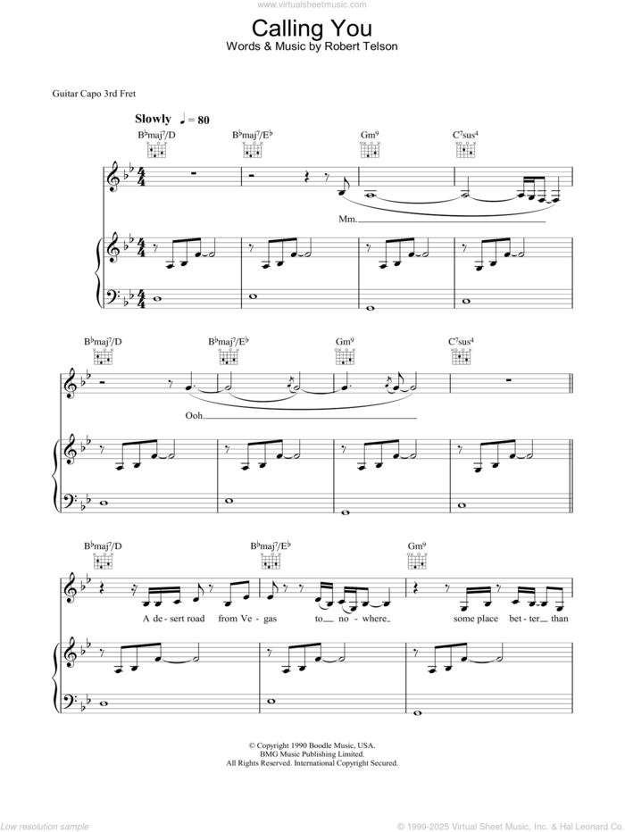 Calling You sheet music for voice, piano or guitar by Holly Cole, intermediate skill level