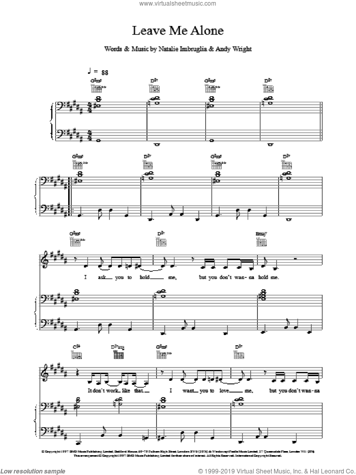 Leave Me Alone sheet music for voice, piano or guitar by Natalie Imbruglia, intermediate skill level