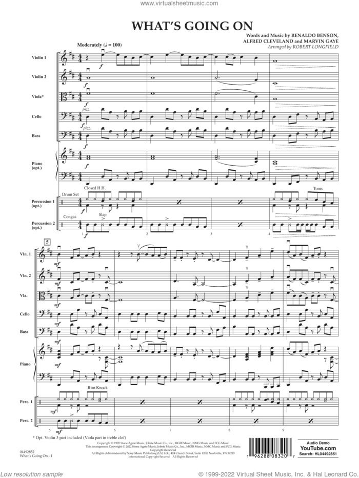 What's Going On (arr. Robert Longfield) (COMPLETE) sheet music for orchestra by Robert Longfield, Al Cleveland, Marvin Gaye and Renaldo Benson, intermediate skill level