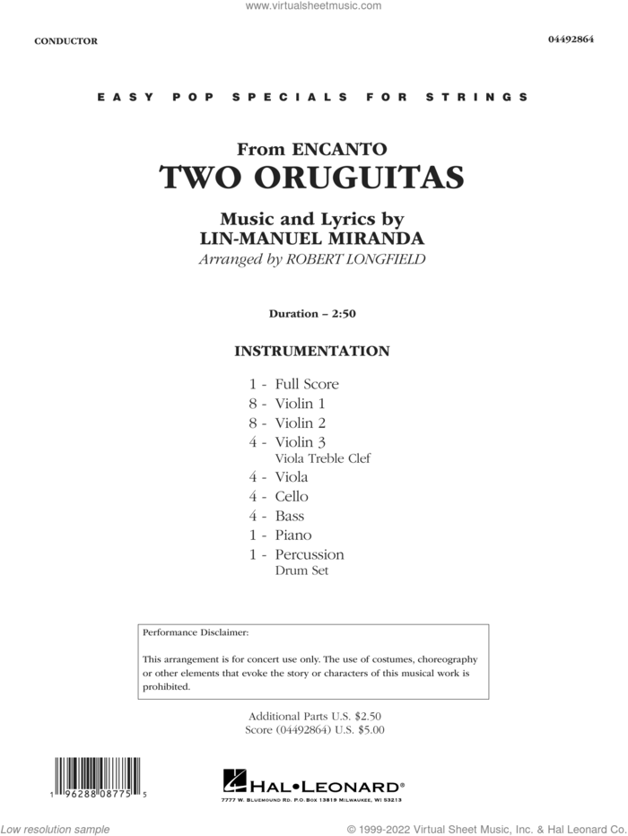 Two Oruguitas (from Encanto) (arr. Robert Longfield) (COMPLETE) sheet music for orchestra by Lin-Manuel Miranda and Robert Longfield, intermediate skill level