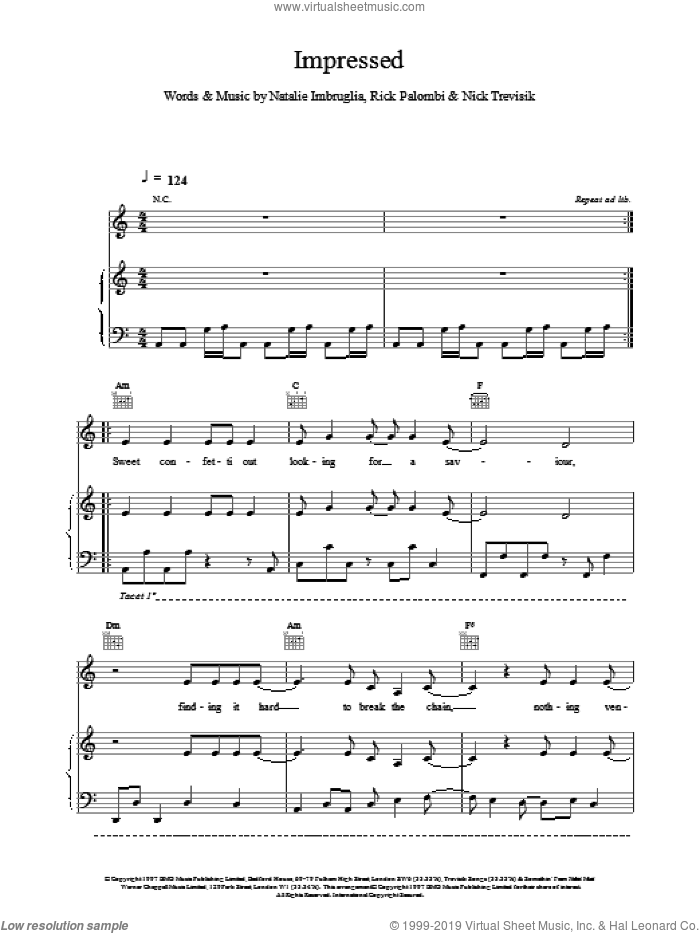 Impressed sheet music for voice, piano or guitar by Natalie Imbruglia, intermediate skill level