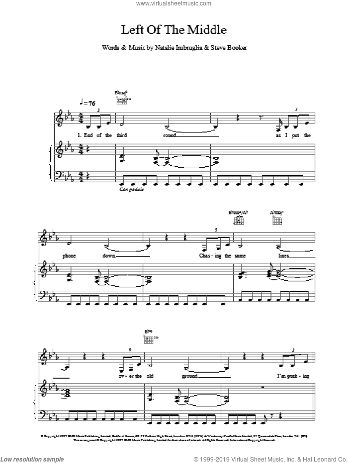 Left Of The Middle sheet music for voice, piano or guitar by Natalie Imbruglia, intermediate skill level