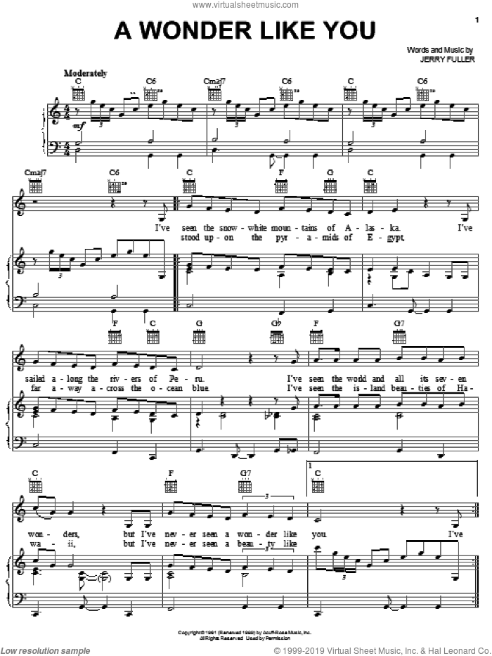 A Wonder Like You sheet music for voice, piano or guitar by Ricky Nelson and Jerry Fuller, intermediate skill level