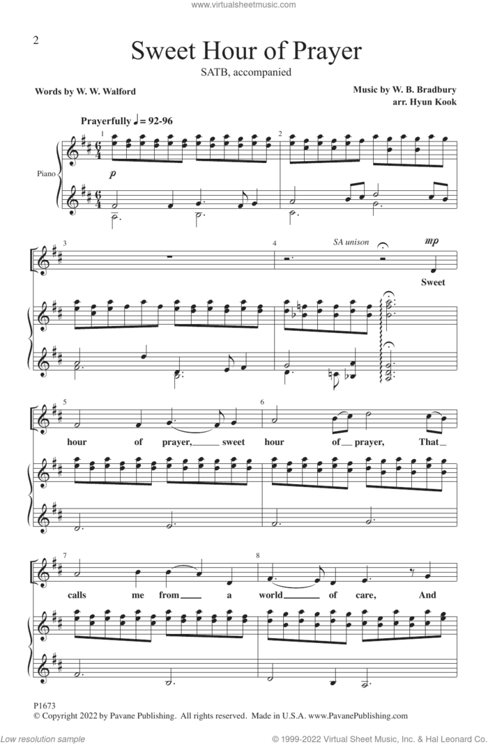 Sweet Hour of Prayer (arr. Hyun Kook) sheet music for choir (SATB: soprano, alto, tenor, bass) by W.B. Bradbury, Hyun Kook and W.W. Walford, intermediate skill level