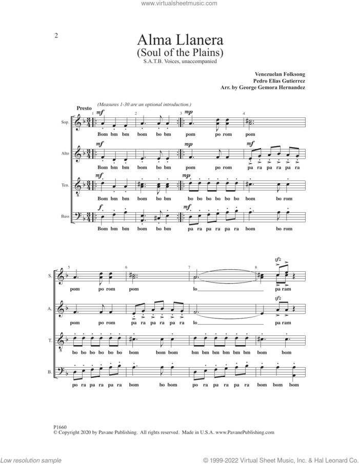 Alam Llanera (arr. George Gemora Hernandez) sheet music for choir (SATB: soprano, alto, tenor, bass) by Venezuelan Folk Song and George Gemora Hernandez, intermediate skill level
