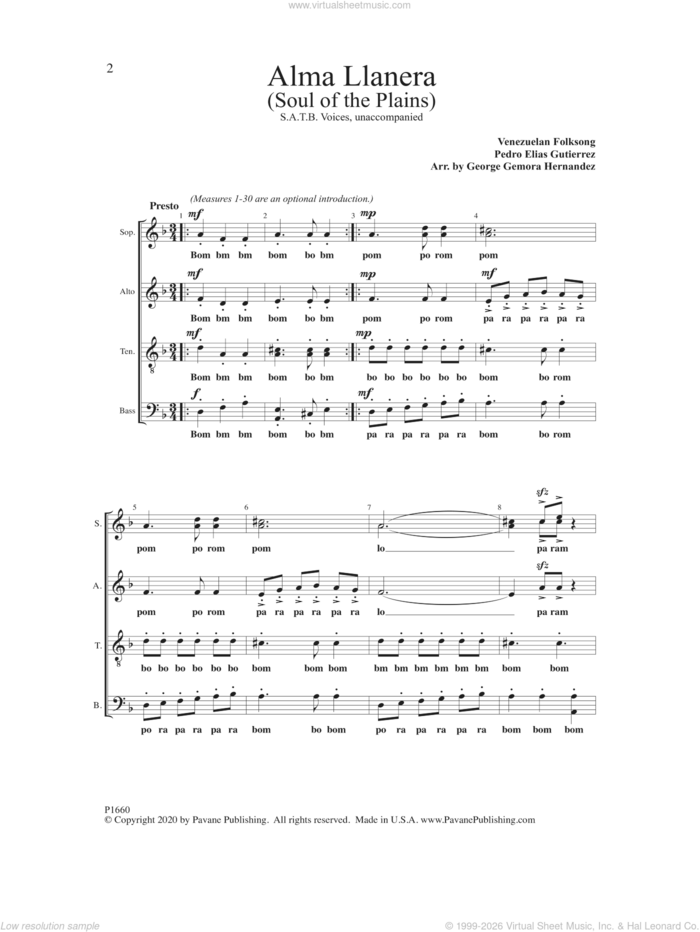 Alam Llanera (arr. George Gemora Hernandez) sheet music for choir (SATB: soprano, alto, tenor, bass) by Venezuelan Folk Song and George Gemora Hernandez, intermediate skill level