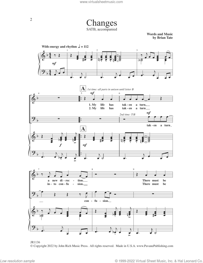 Changes! sheet music for choir (SATB: soprano, alto, tenor, bass) by Brian Tate, intermediate skill level