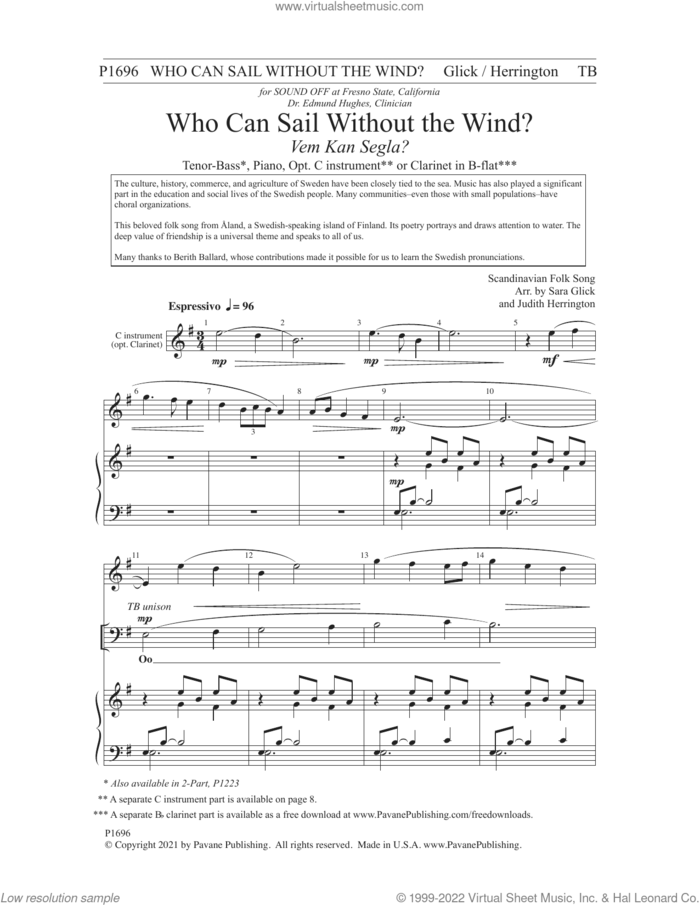 Who Can Sail Without the Wind? (arr. Sara Glick and Judith Herrington) sheet music for choir (SATB: soprano, alto, tenor, bass) by Scandinavian Folk Song, Judith Herrington and Sara Glick, intermediate skill level