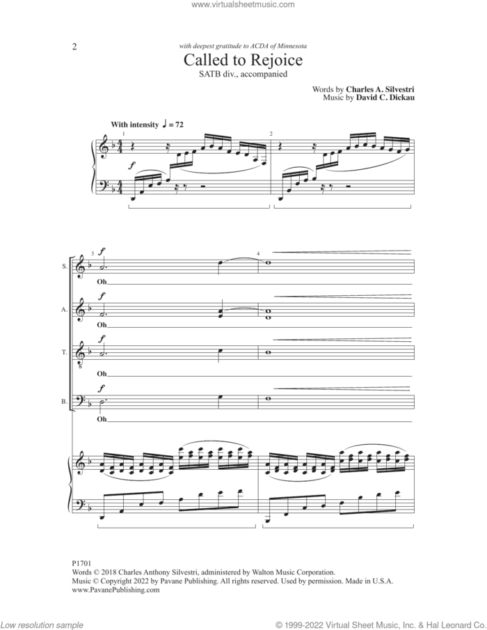 Called to Rejoice sheet music for choir (SATB Divisi) by David C. Dickau and Charles A. Silvestri and David C. Dickau and Charles A. Silvestri, intermediate skill level