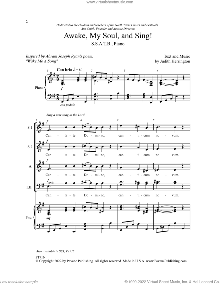 Awake, My Soul, and Sing! sheet music for choir (SSATB) by Judith Herrington, intermediate skill level
