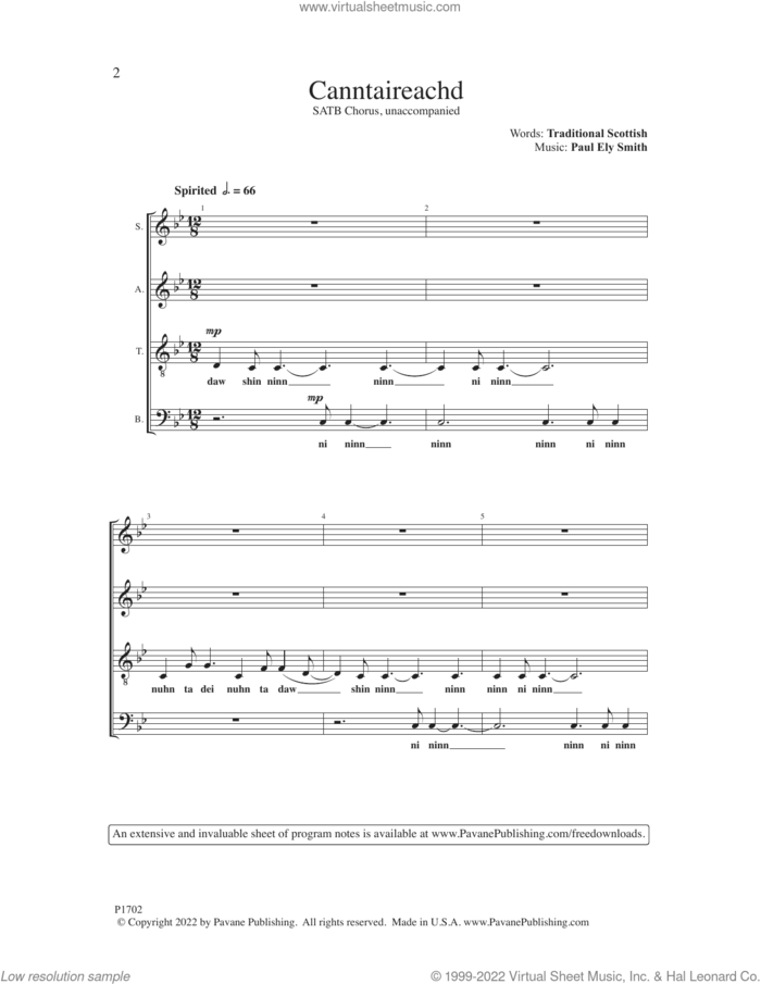 Canntaireachd sheet music for choir (SATB: soprano, alto, tenor, bass) by Chanticleer and Paul Ely Smith, intermediate skill level