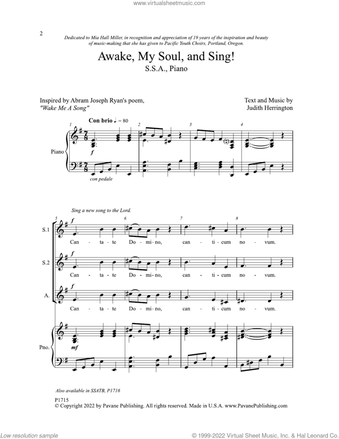 Awake, My Soul, and Sing! sheet music for choir (SSA: soprano, alto) by Judith Herrington, intermediate skill level