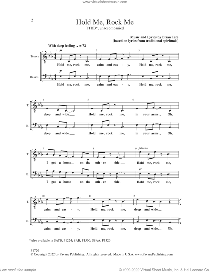 Hold Me, Rock Me sheet music for choir (TTBB: tenor, bass) by Brian Tate, intermediate skill level