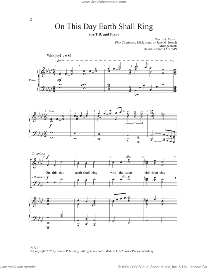 On This Day Earth Shall Ring sheet music for choir (SATB: soprano, alto, tenor, bass) by David Schmidt, intermediate skill level