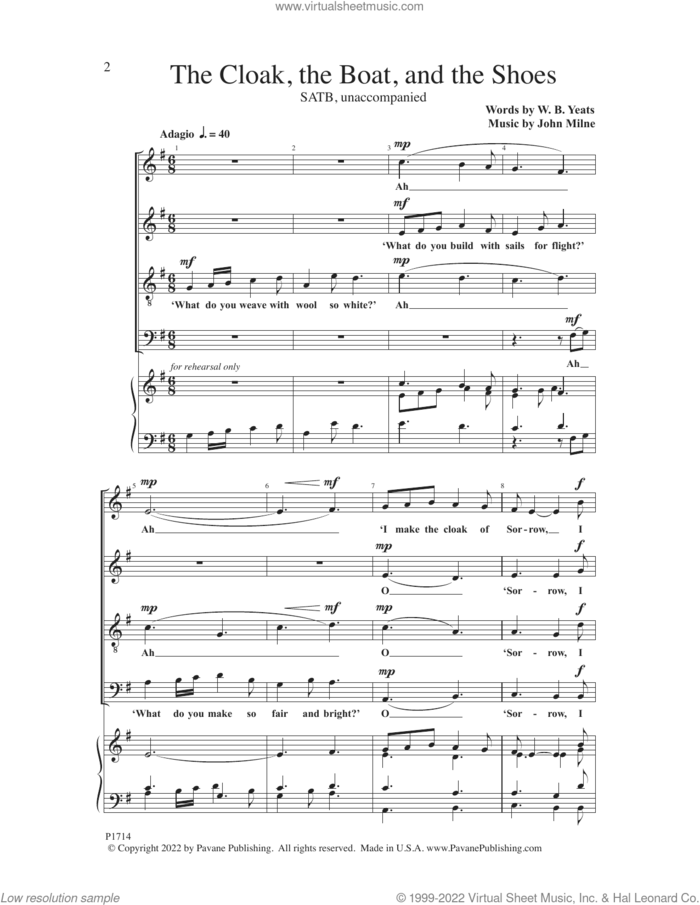 The Cloak, The Boat, And The Shoes sheet music for choir (SATB: soprano, alto, tenor, bass) by John Milne and W.B. Yeats, intermediate skill level