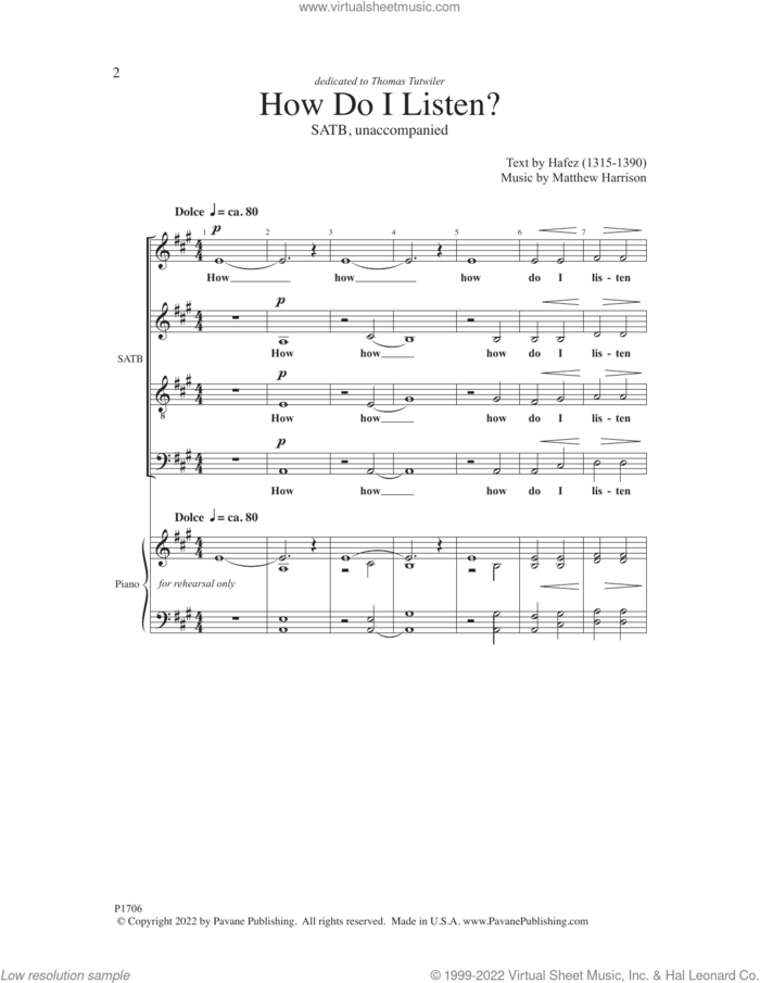 How Do I Listen? sheet music for choir (SATB: soprano, alto, tenor, bass) by Matthew Harrison and Hafez, intermediate skill level