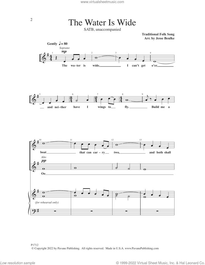 The Water Is Wide (arr. Jesse Beulke) sheet music for choir (SATB: soprano, alto, tenor, bass) by Traditional Folk Song and Jesse Beulke, intermediate skill level