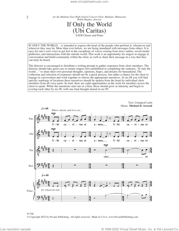 If Only the World (Ubi Caritas) sheet music for choir (SATB: soprano, alto, tenor, bass) by Michael D. Atwood, intermediate skill level
