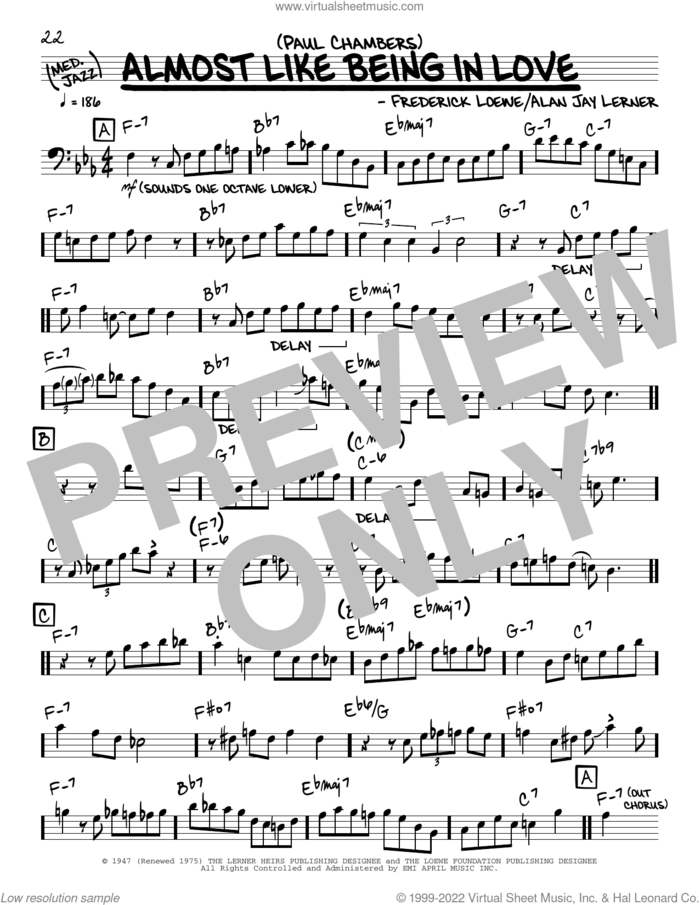 Almost Like Being In Love (solo only) sheet music for voice and other instruments (real book) by Paul Chambers, Alan Jay Lerner and Frederick Loewe, intermediate skill level