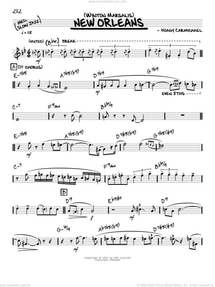 New Orleans (solo only) sheet music for voice and other instruments (real book) by Wynton Marsalis and Hoagy Carmichael, intermediate skill level