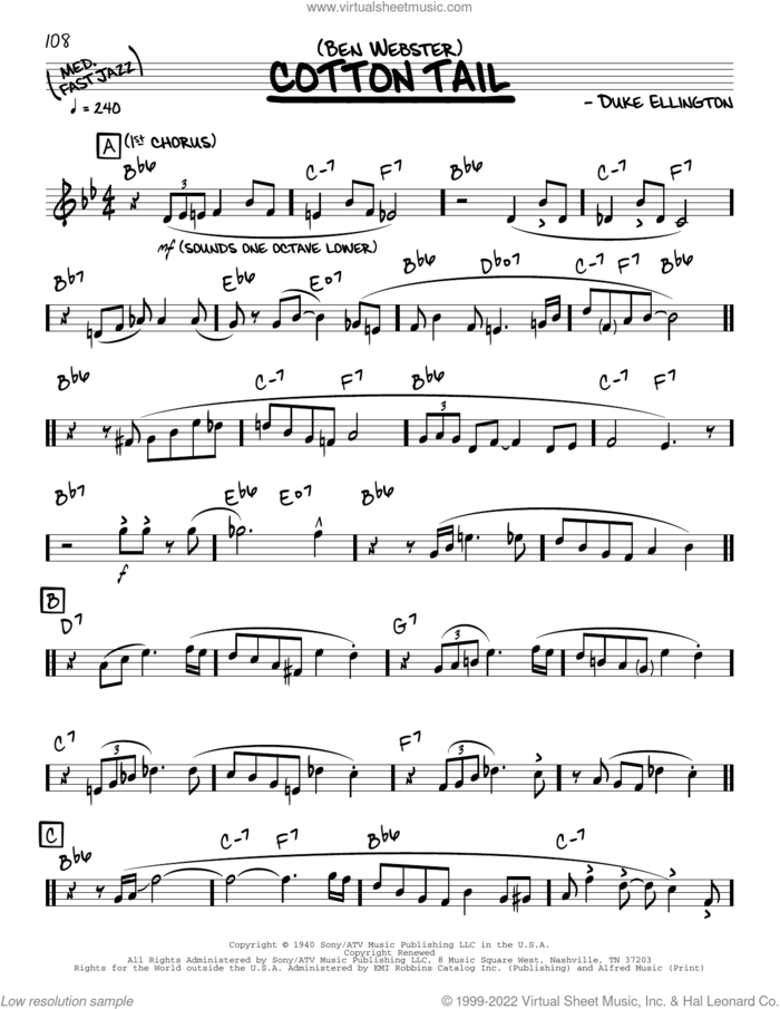 Cotton Tail (solo only) sheet music for voice and other instruments (real book) by Ben Webster and Duke Ellington, intermediate skill level