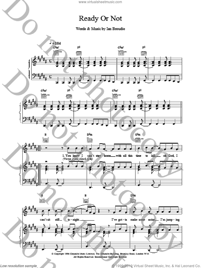 Ready Or Not sheet music for voice, piano or guitar by The Lightning Seeds, intermediate skill level