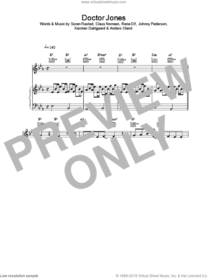 Dr Jones sheet music for voice, piano or guitar by Aqua, intermediate skill level