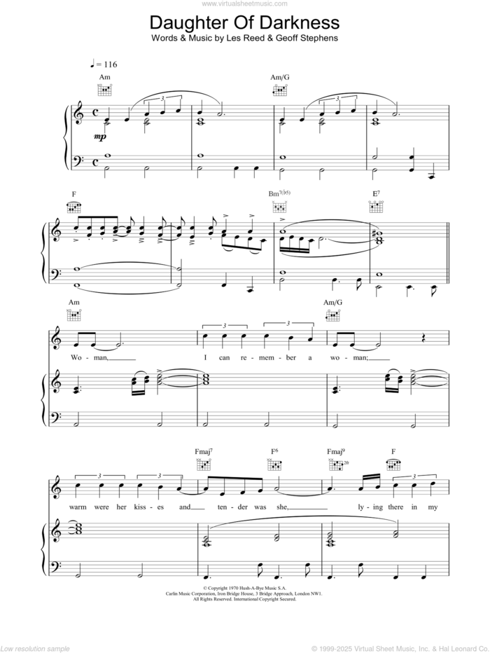 Daughter Of Darkness sheet music for voice, piano or guitar by Tom Jones, intermediate skill level