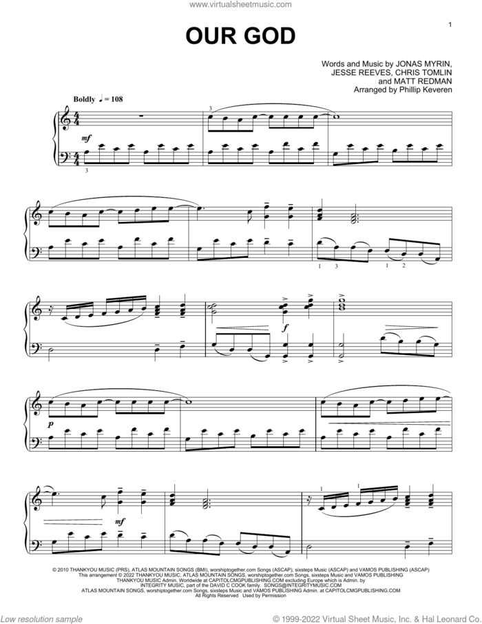 Our God [Classical version] (arr. Phillip Keveren) sheet music for piano solo by Chris Tomlin, Phillip Keveren, Jesse Reeves, Jonas Myrin and Matt Redman, intermediate skill level