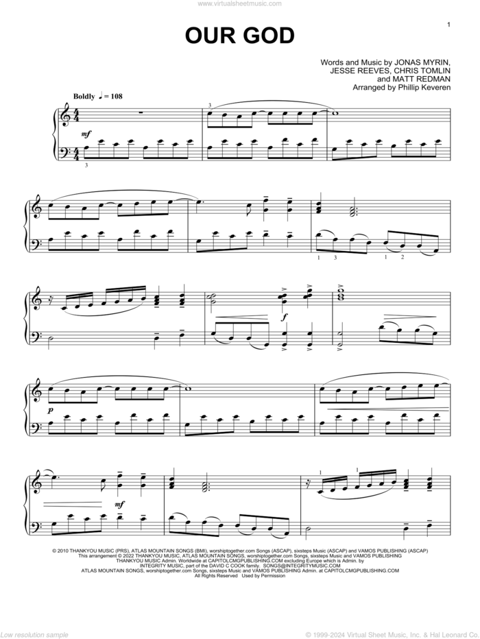 Our God [Classical version] (arr. Phillip Keveren) sheet music for piano solo by Chris Tomlin, Phillip Keveren, Jesse Reeves, Jonas Myrin and Matt Redman, intermediate skill level