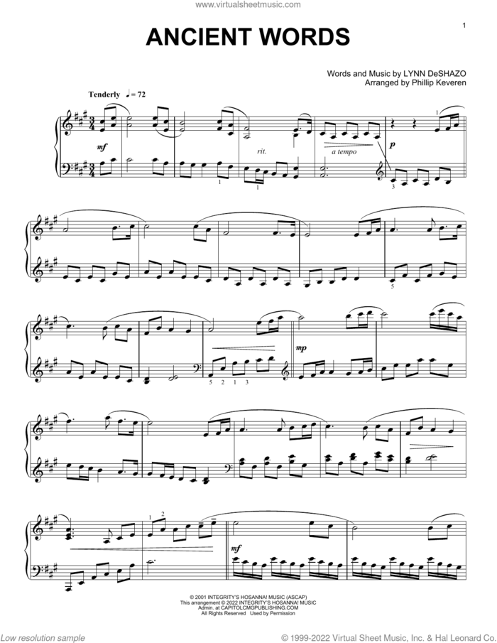 Ancient Words [Classical version] (arr. Phillip Keveren) sheet music for piano solo by Lynn DeShazo and Phillip Keveren, intermediate skill level